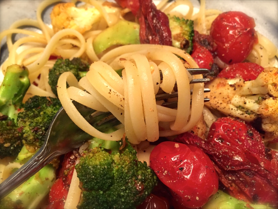 Sizzling Broccoli and Tomatoes with Pasta